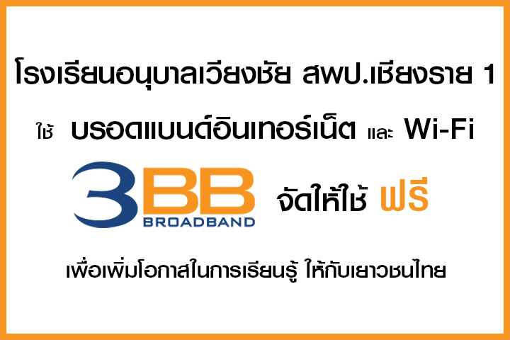 <p>3BB จังหวัดเชียงราย ส่งมอบอินเทอร์เน็ตโรงเรียนในโครงการ &ldquo;บรอดแบนด์อินเทอร์เน็ต เพื่อการศึกษาฟรี"</p>